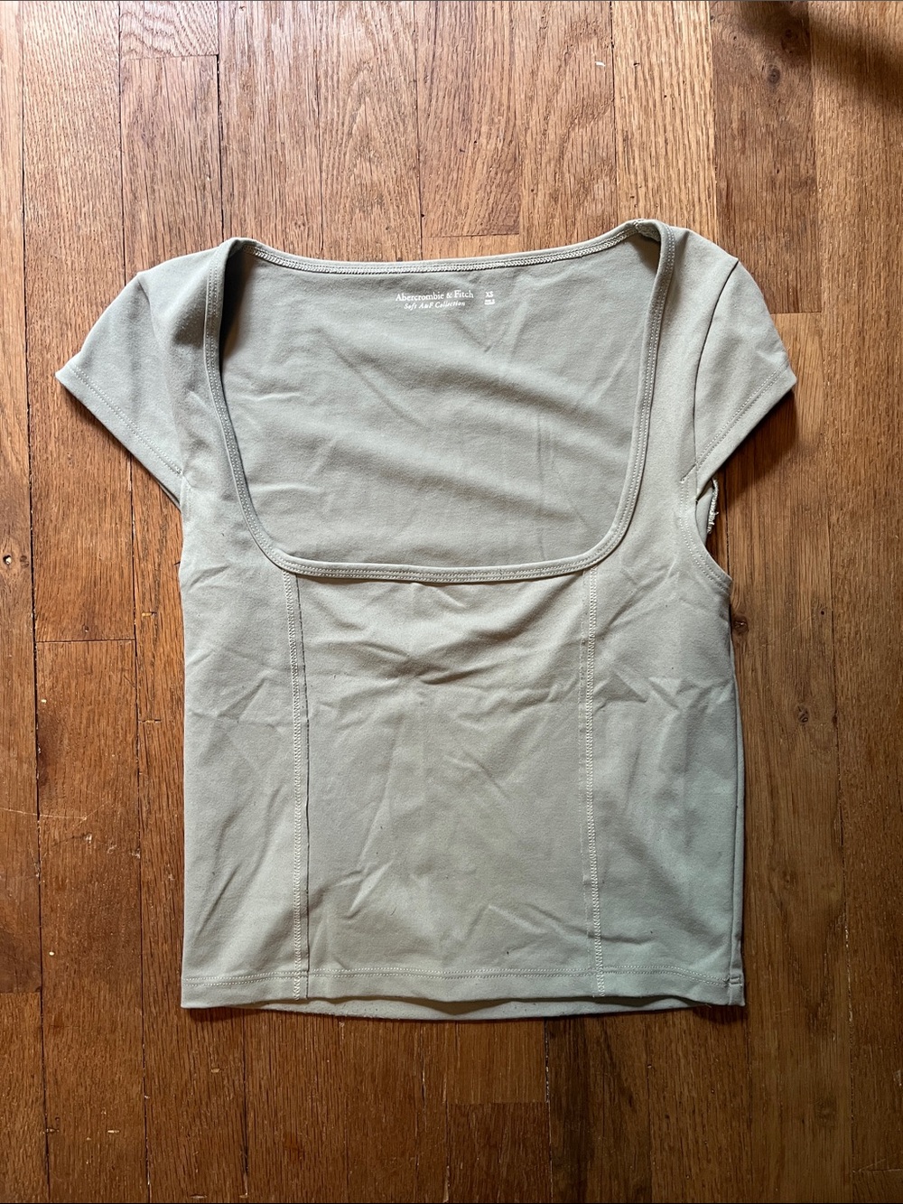 Abercrombie & Fitch Square Neck Short Sleeve Top - Sage Green